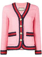 Gucci - Slim Fit Blazer With Contrasting Piping - Women - Silk/cotton/acrylic/wool - 40, Pink/purple, Silk/cotton/acrylic/wool