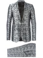 Les Hommes Geometric Jacquard Suit, Men's, Size: 52, Grey, Polyester/silk/viscose/rayon