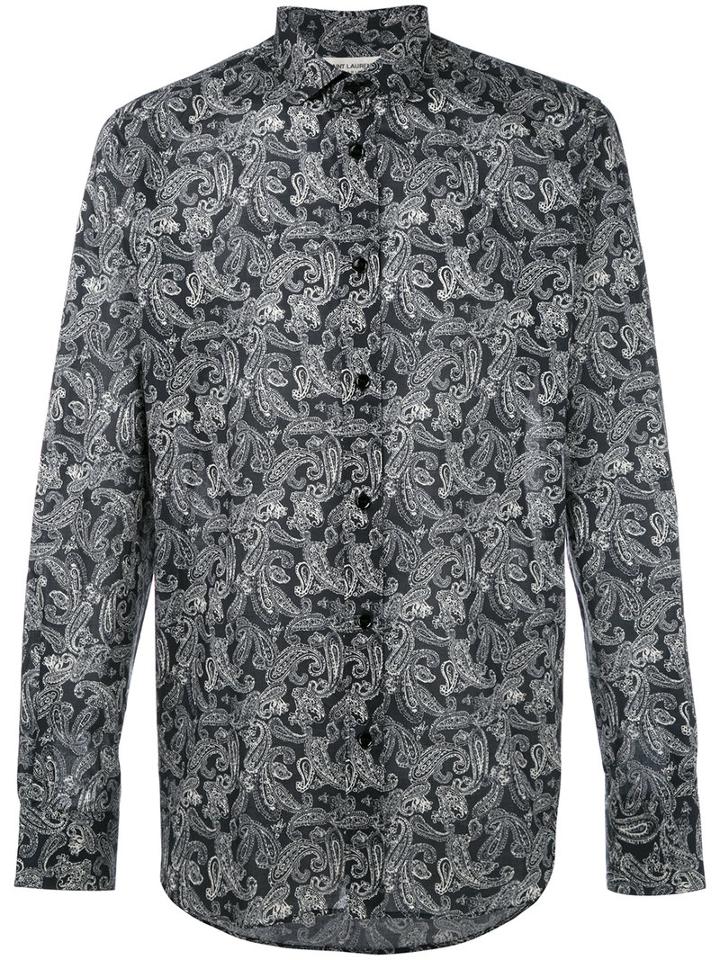 Saint Laurent Paisley Patterned Shirt, Men's, Size: 44, Blue, Cotton