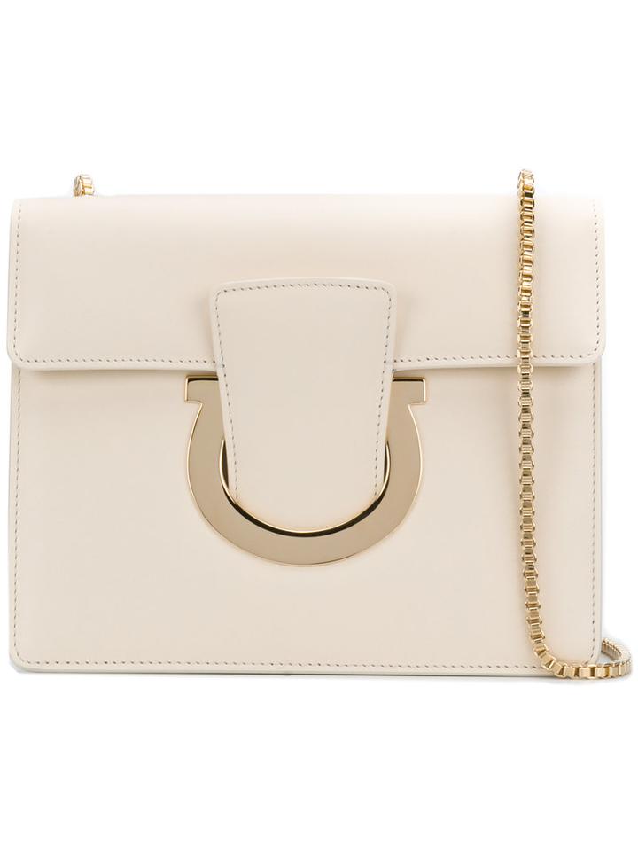 Salvatore Ferragamo - Gancio Shoulder Bag - Women - Calf Leather - One Size, White, Calf Leather