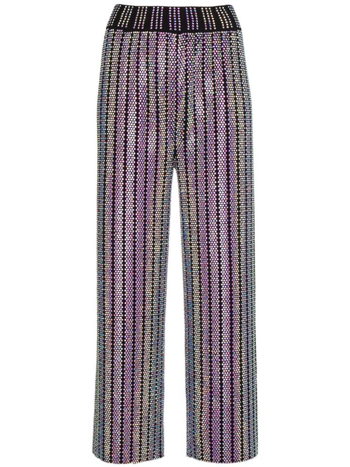 Gucci Crystal Embroidered Ribbed Knit Pants - Metallic