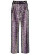 Gucci Crystal Embroidered Ribbed Knit Pants - Metallic