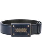 Dolce & Gabbana Logo Plaque Belt, Men's, Size: 95, Blue, Leather