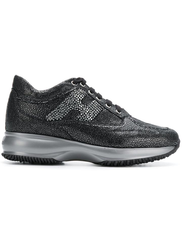 Hogan Shagreen-effect Panelled Sneakers - Black