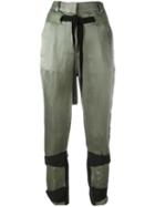 Ann Demeulemeester High-rise Cropped Trousers, Women's, Size: 34, Green, Silk/linen/flax