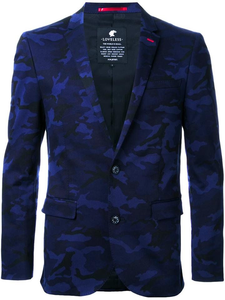 Loveless Camouflage Print Blazer, Men's, Size: 1, Blue, Cotton