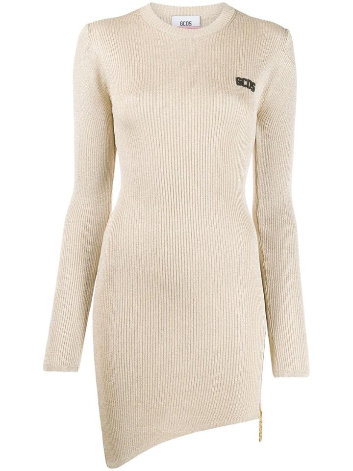 Gcds Metallic Knit Mini Dress - Gold