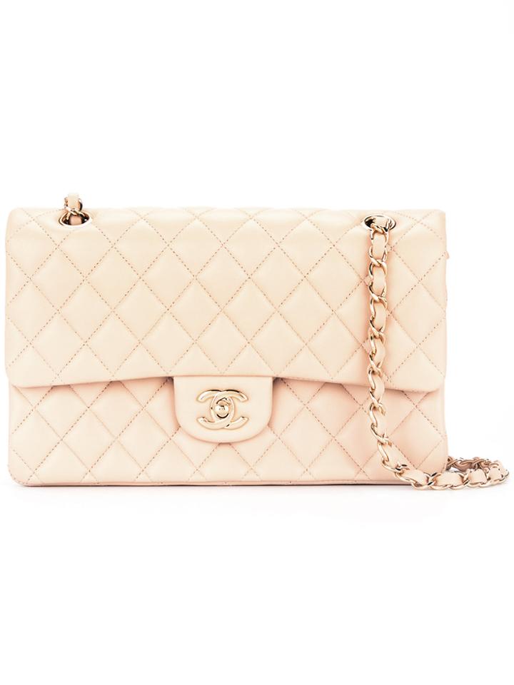 Chanel Vintage Quilted Cc Double-flap Chain Shoulder Bag - Nude &