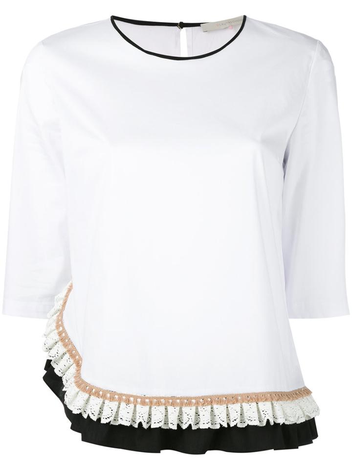 L'autre Chose Ruffled Trim T-shirt, Women's, Size: 40, White, Cotton/polyamide/spandex/elastane