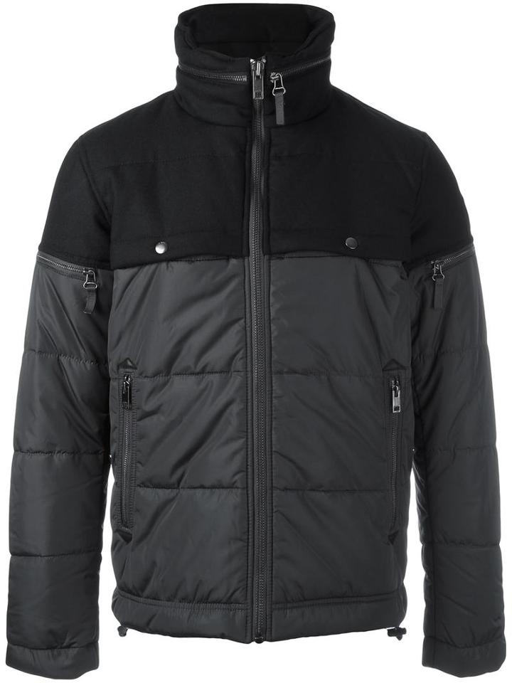 Diesel Padded Jacket, Men's, Size: Large, Black, Leather/nylon/polyester/wool