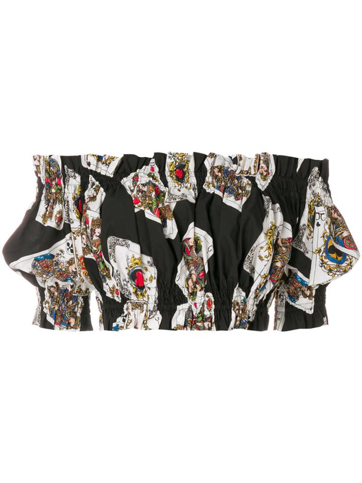 Dolce & Gabbana Playing Cards Off The Shoulder Crop Top - Black
