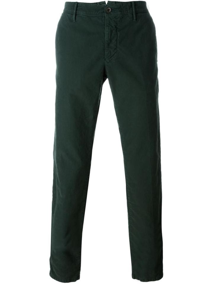 Incotex Straight Leg Trousers, Men's, Size: 34, Green, Cotton/spandex/elastane