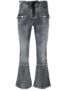 Unravel Project Lace Up Front Cropped Jeans - Grey