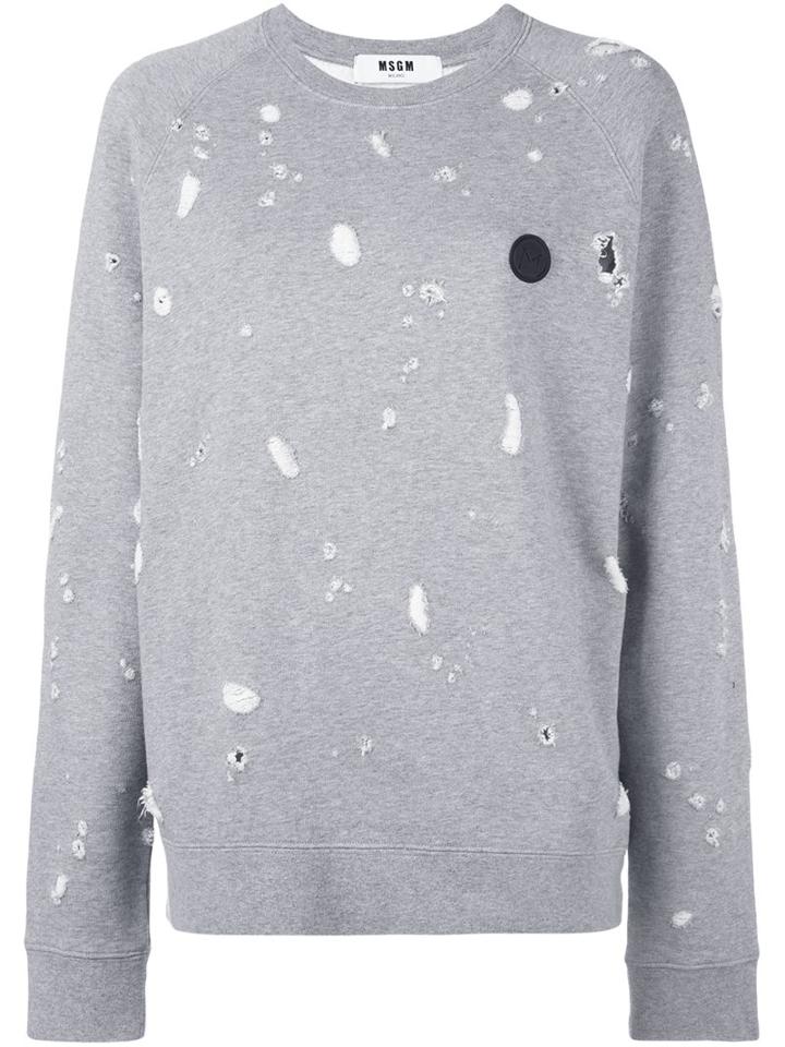 Msgm Frayed Sweatshirt, Women's, Size: Medium, Grey, Cotton/viscose