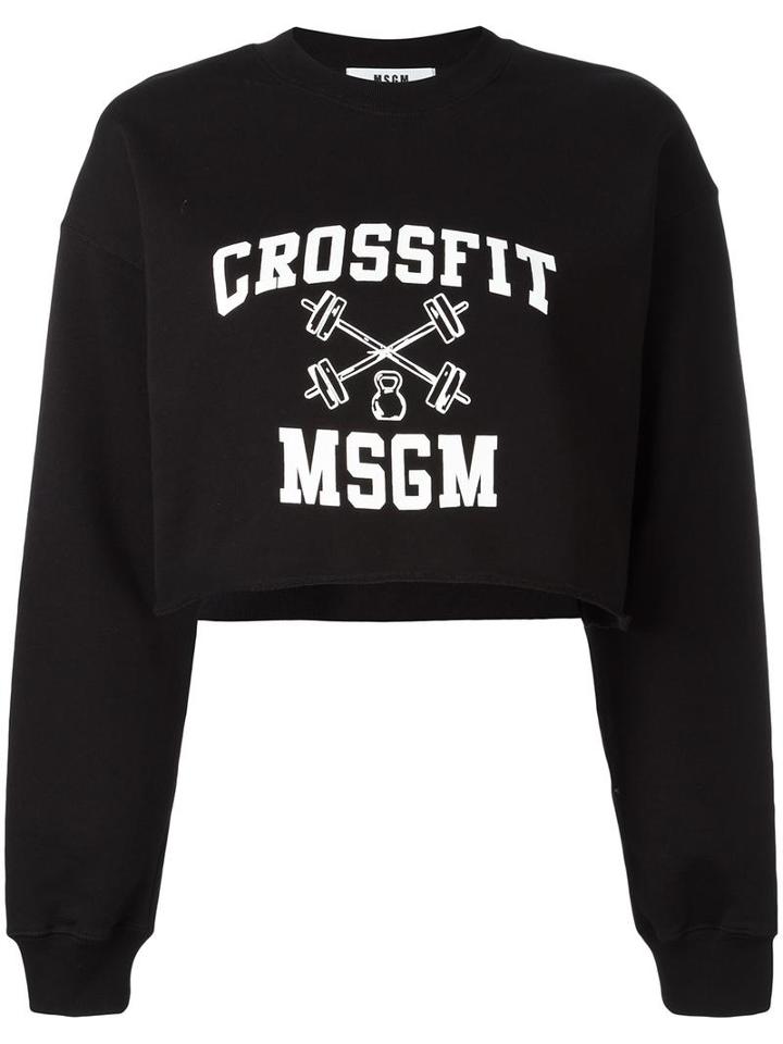 Msgm Cropped Logo Sweatshirt, Women's, Size: Medium, Black, Cotton
