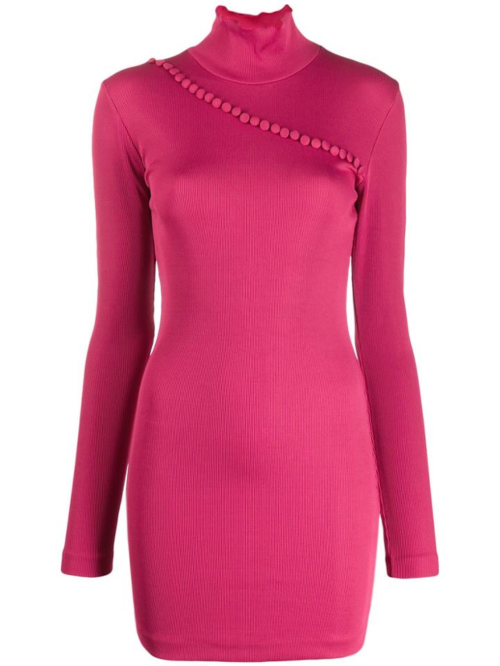 Rotate Mock-neck Button Jumper Dress - Pink