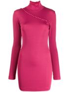 Rotate Mock-neck Button Jumper Dress - Pink