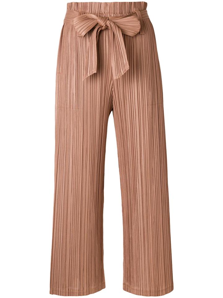 Pleats Please By Issey Miyake Cropped High-waisted Trousers - Brown