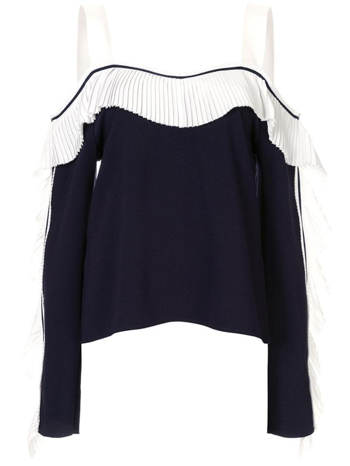 Comme Moi Pleated Cold Shoulder Top - Blue