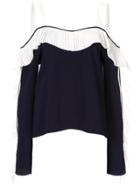 Comme Moi Pleated Cold Shoulder Top - Blue