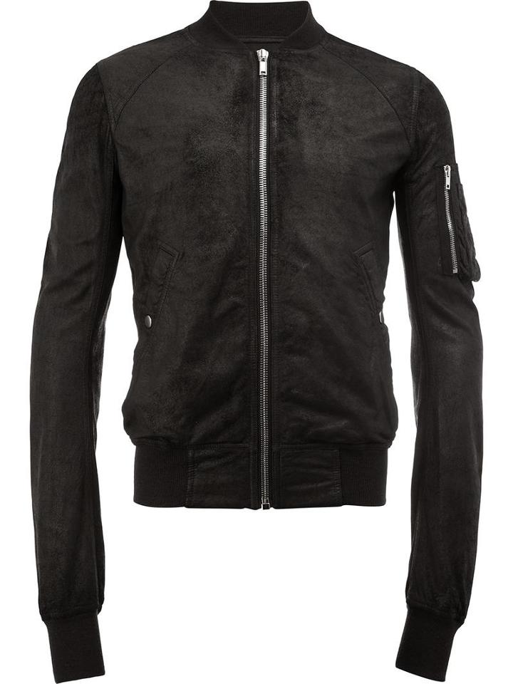 Rick Owens Raglan Bomber Jacket, Men's, Size: 46, Black, Cotton/lamb Skin/cupro/virgin Wool