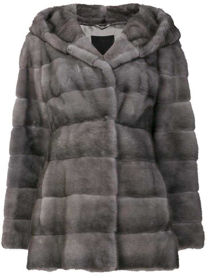 Liska Valenzia Hooded Fur Coat - Grey