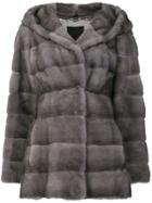 Liska Valenzia Hooded Fur Coat - Grey