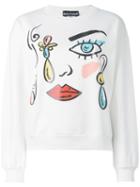 Moschino Face Print Sweatshirt, Women's, Size: 42, White, Cotton