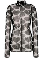 Msgm Heart Print Sheer Top - Black