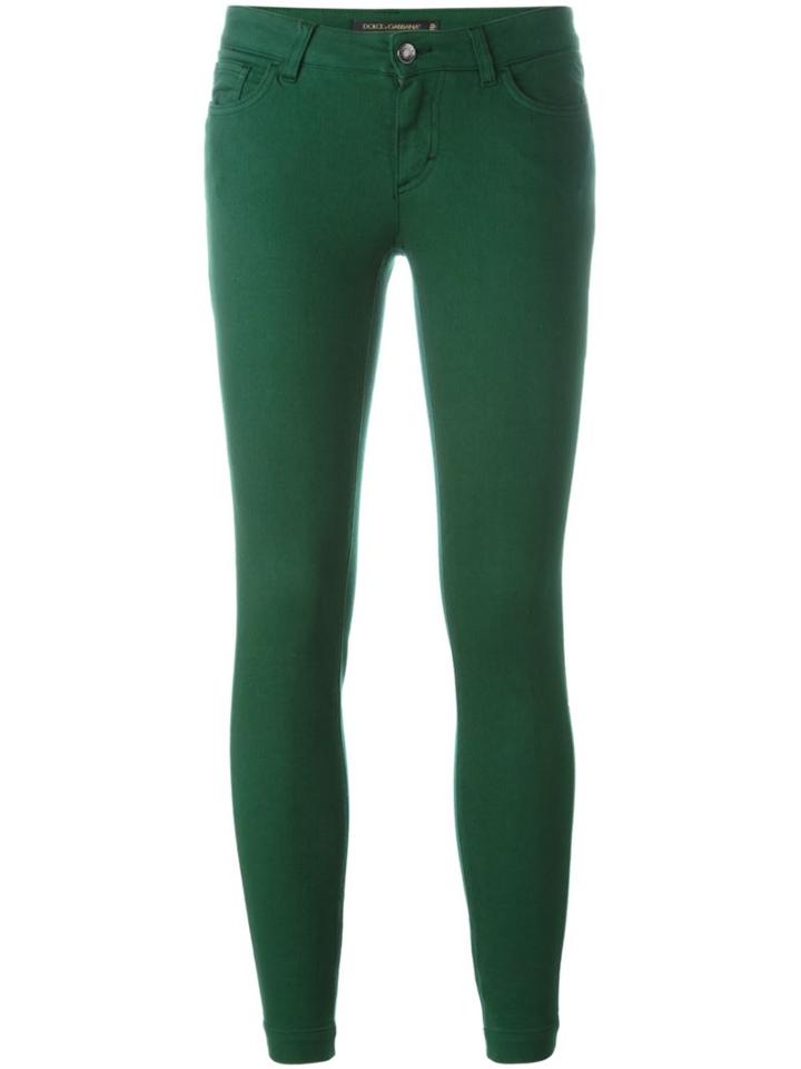 Dolce & Gabbana Skinny Jeans, Women's, Size: 42, Green, Cotton/spandex/elastane/calf Leather/zamac
