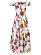 Dolce & Gabbana Floral Cold Shoulder Maxi Dress - White