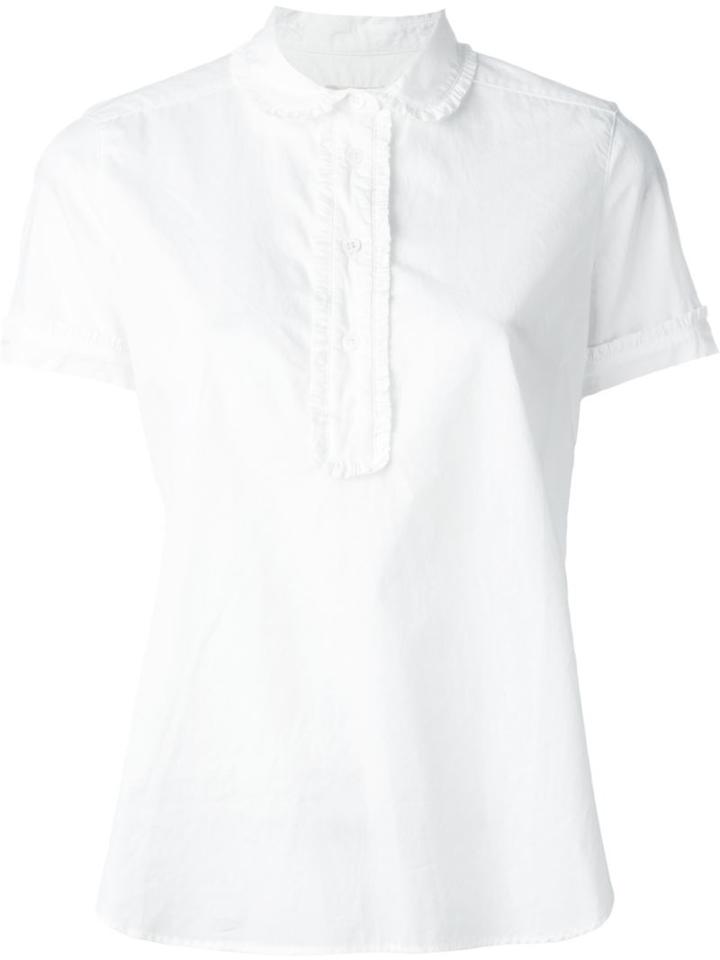 Ymc Frill Trim Polo Shirt, Women's, Size: 8, White, Cotton