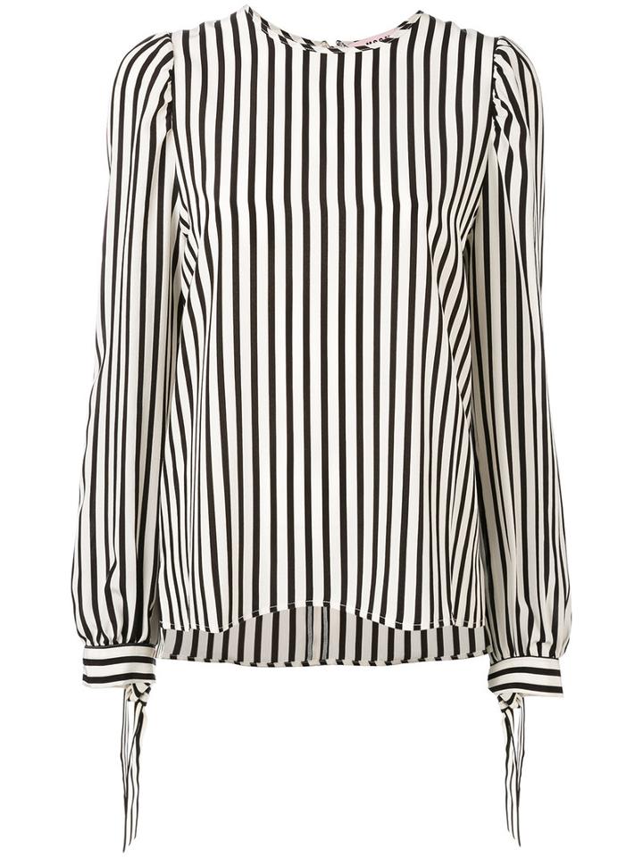 Msgm - Tied Cuffs Striped Blouse - Women - Silk - 42, Black, Silk