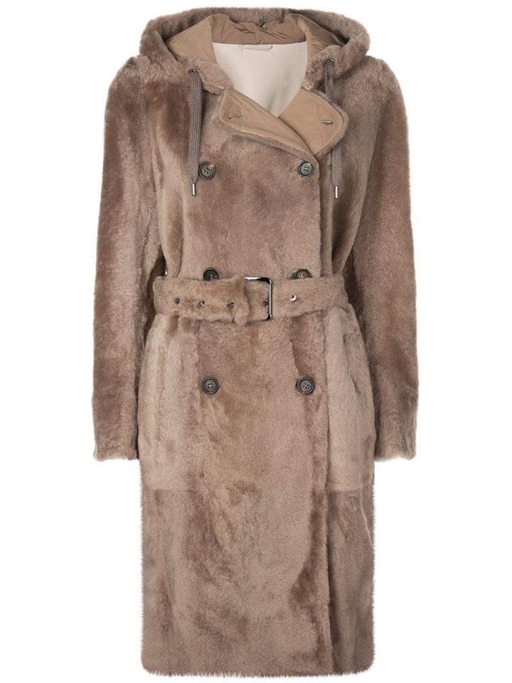 Brunello Cucinelli Double-breasted Hooded Coat - Brown