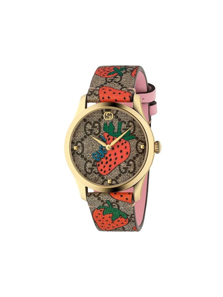 Gucci G-timeless Strawberry Print Watch - Grey