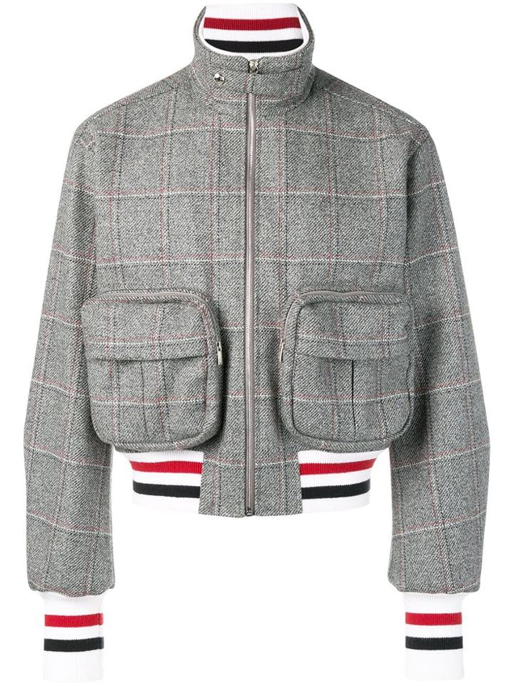 Thom Browne Oversized Windowpane Tweed Bomber - Grey