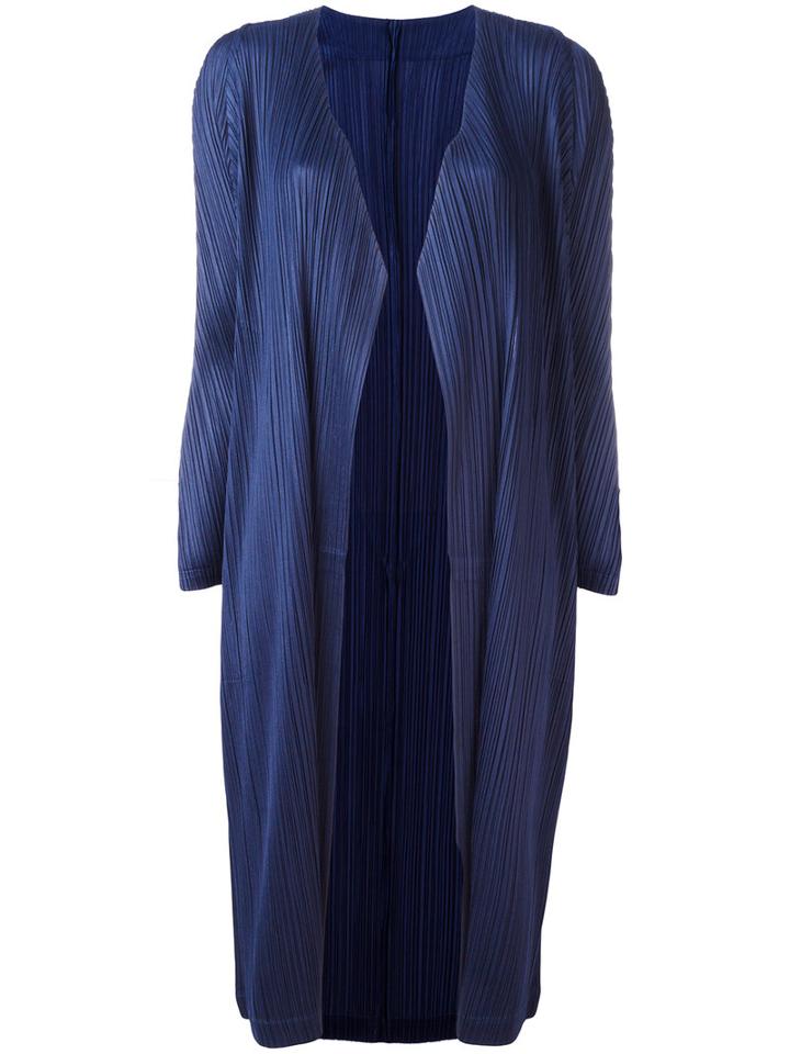 Pleats Please By Issey Miyake Open Pleated Midi Coat, Women's, Size: 4, Blue, Polyester