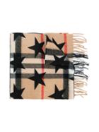 Burberry Kids - Checkered Scarf With Stars - Kids - Cashmere - One Size, Nude/neutrals