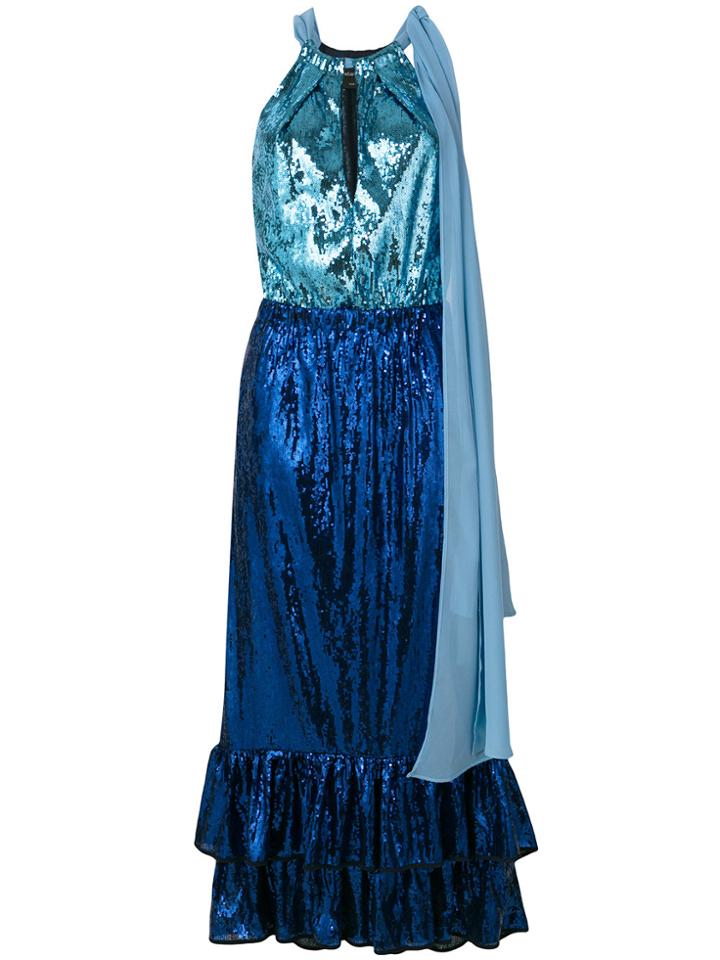 Christian Pellizzari Scarf Neck Sequin Dress - Blue