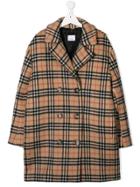 Burberry Kids Check Double-breasted Coat - Neutrals