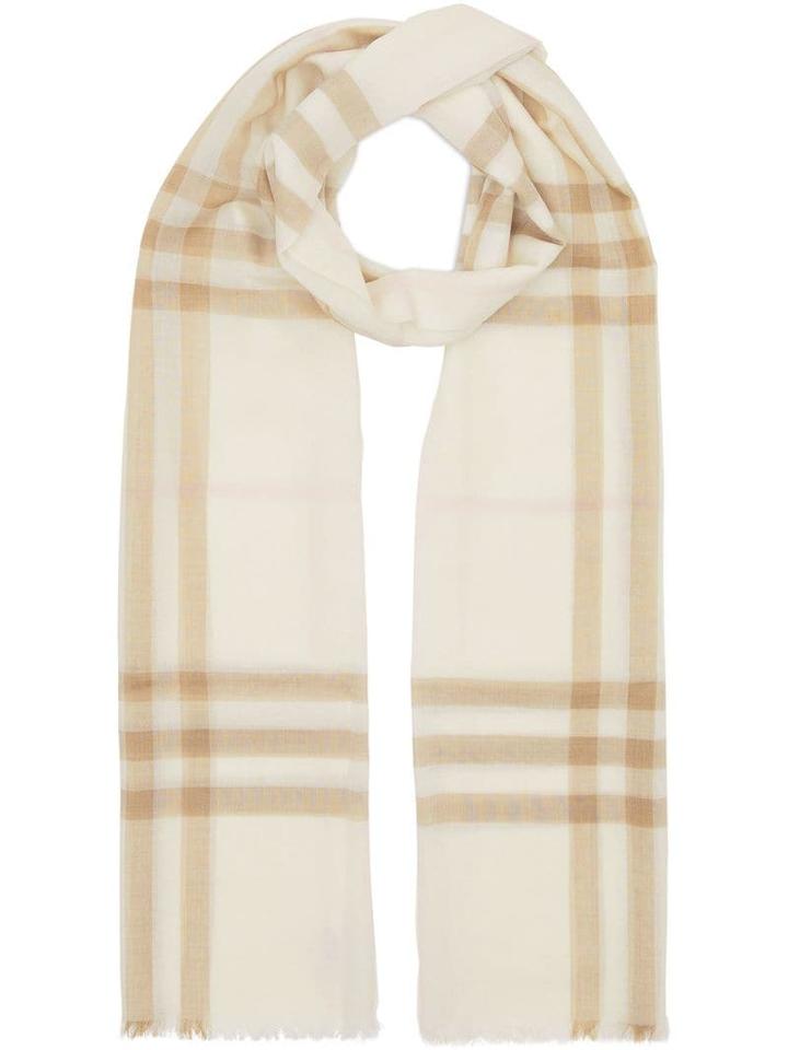 Burberry Lightweight Check Wool Silk Scarf - White