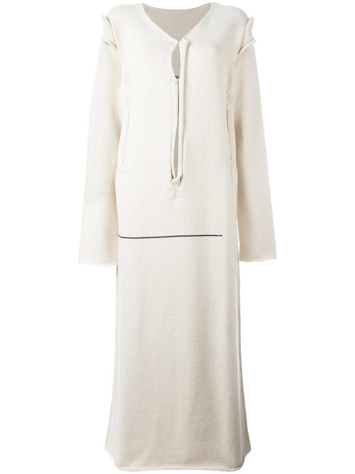 Yohji Yamamoto Front Slit Longsleeved Dress, Size: Small, Nude/neutrals, Cotton