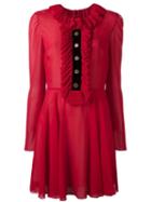 Philosophy Di Lorenzo Serafini Ruffled Neck Flared Dress, Women's, Size: 42, Red, Polyester/polyamide