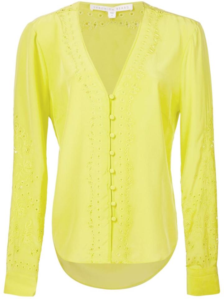 Veronica Beard Embroidered Shirt, Women's, Size: 10, Yellow/orange, Silk