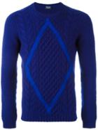 Drumohr Cable Knit Jumper, Men's, Size: 48, Blue, Lambs Wool