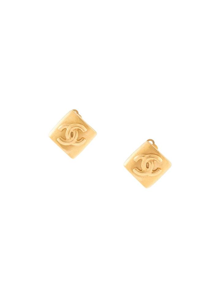 Chanel Pre-owned 1996 Rhombus Cc Clip-on Earrings - Gold