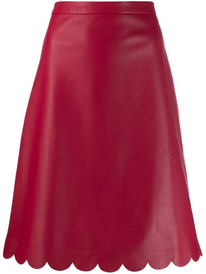 Red Valentino Scalloped Edge Leather Skirt