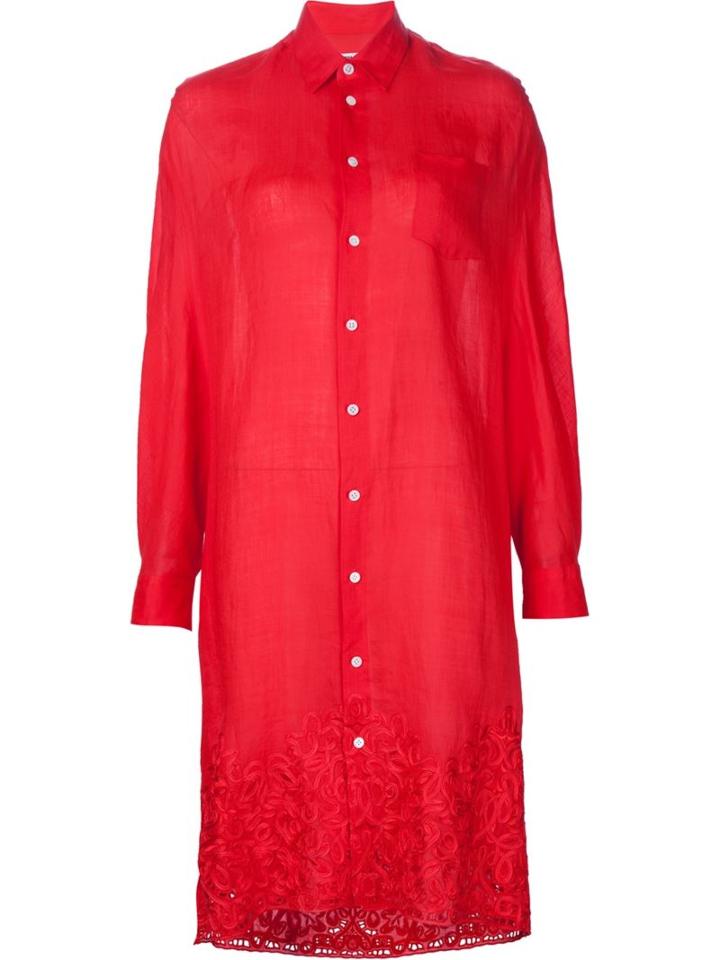 Junya Watanabe Comme Des Garçons Embroidered Hem Shirt Dress, Women's, Size: S, Red, Linen/flax/rayon