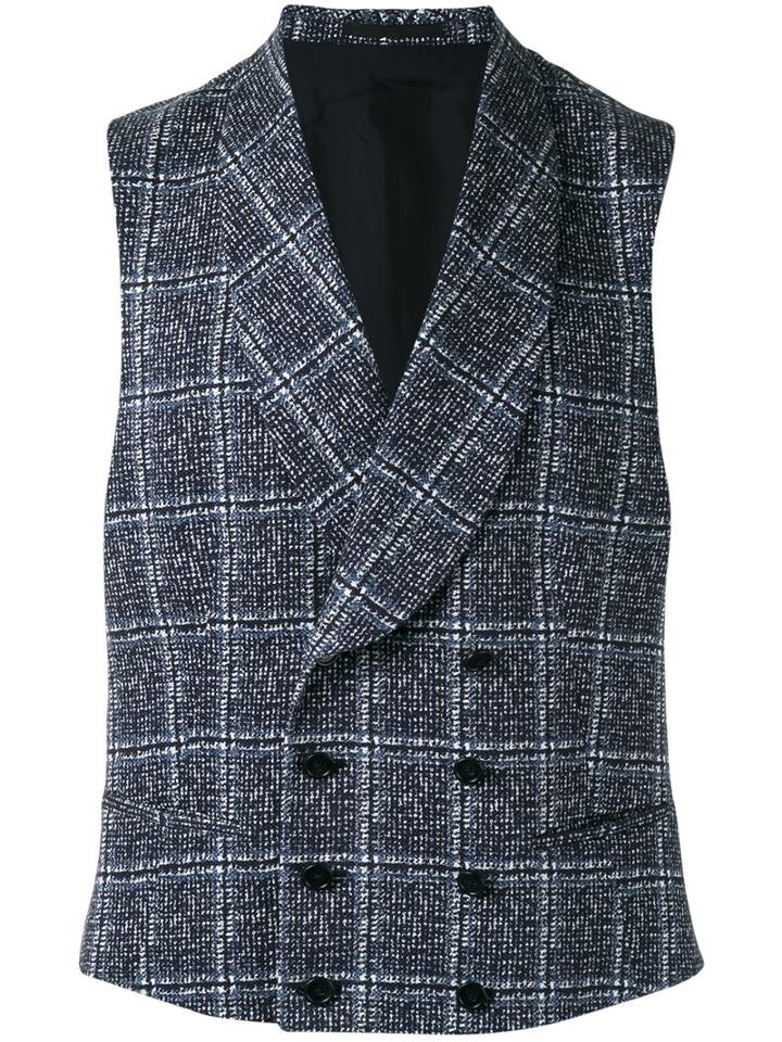 Z Zegna - Checked Waistcoat - Men - Cotton - 52, Blue, Cotton