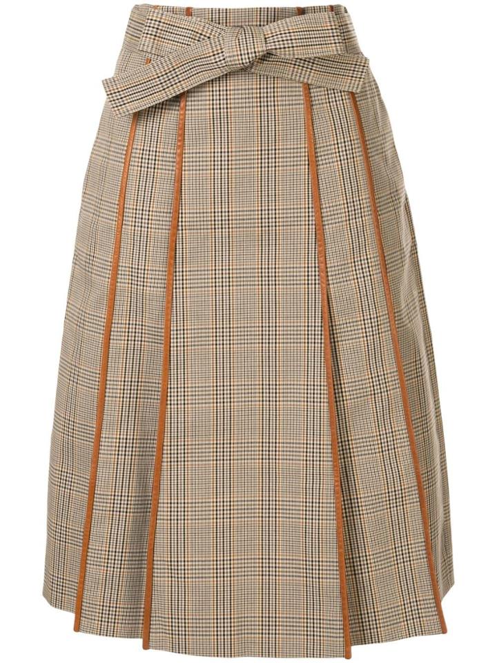 Tory Burch Plaid Print Pleated Skirt - Brown